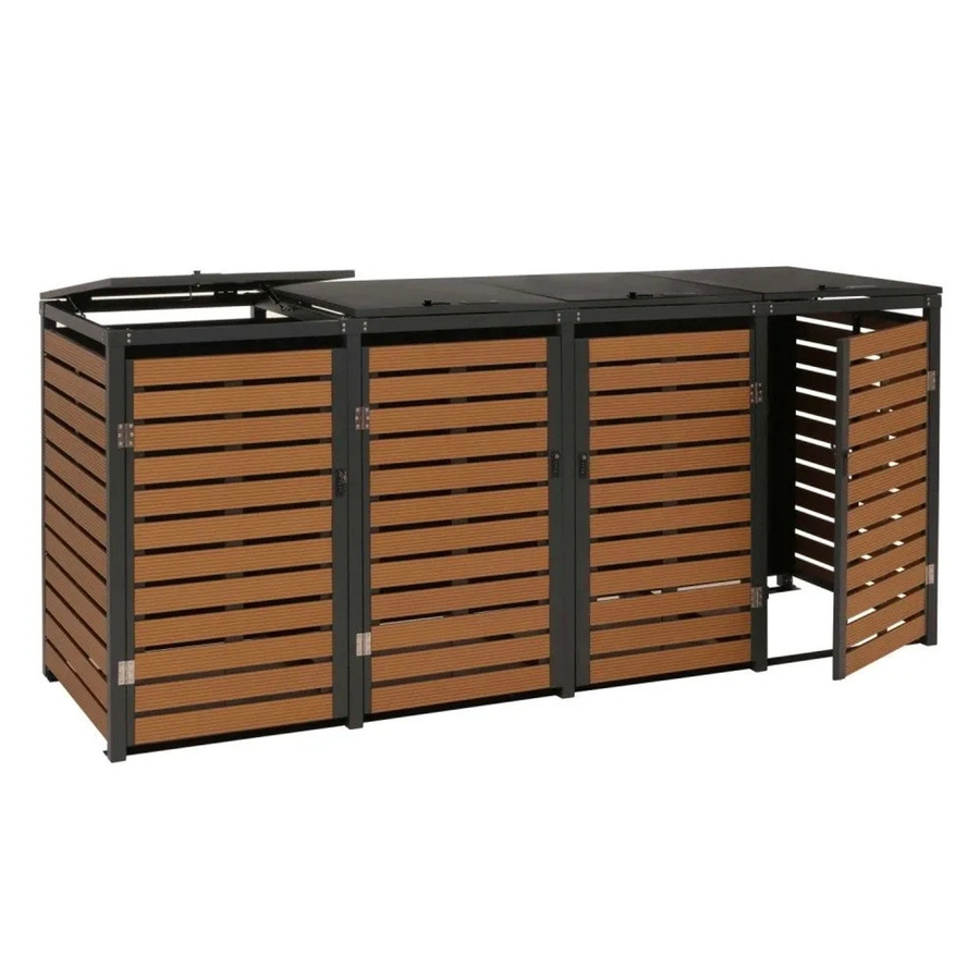 MCW Mülltonnenverkleidung K14 4er Mülltonnenbox aus WPC und Metall in Teak-Optik, B/T/H: 264 x 119 x 84 cm - Bild 2