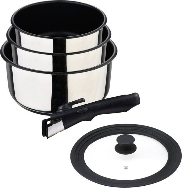 Bergner Click & Cook Pfannenset aus Edelstahl in Silber, 6-teilig mit Antihaftbeschichtung - Bild 1