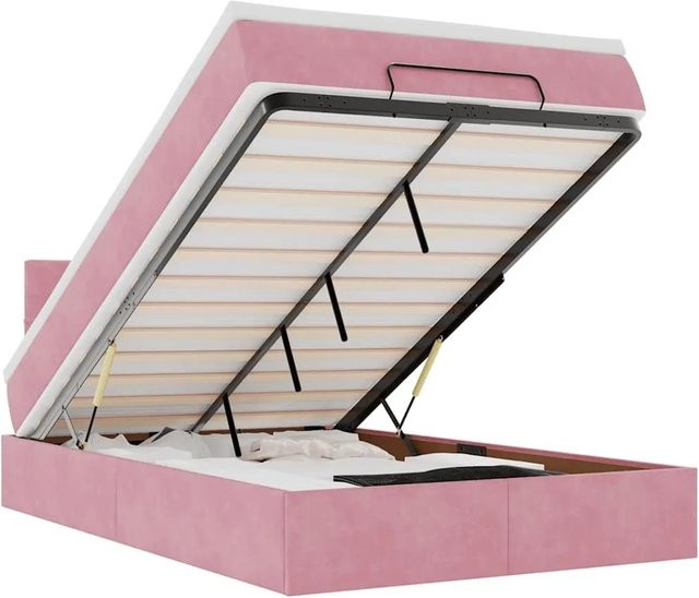 vidaXL Ottoman-Bett mit Matratze und LED-Beleuchtung in Rosa, Samt, B/T/H: 120 x 200 x 203 cm - Bild 1