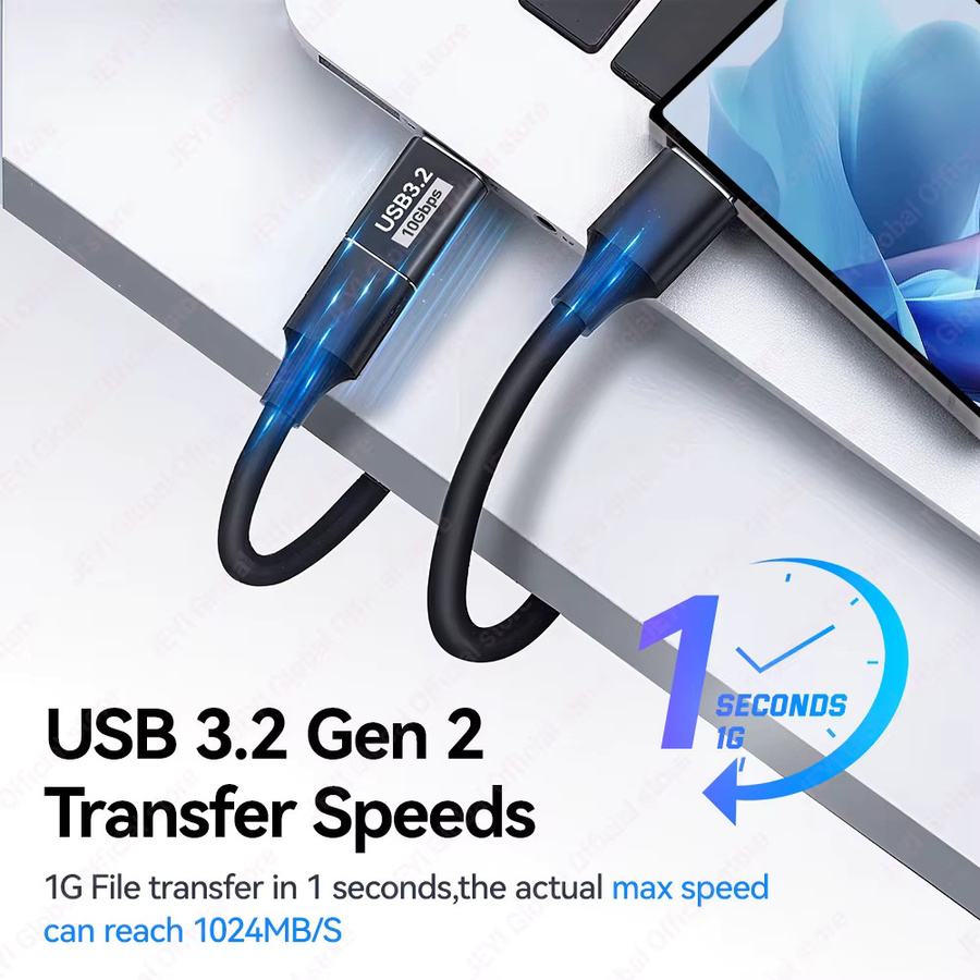 JEYI 5er Set USB-A auf USB-C Verlängerungsadapter, USB 3.2 10 Gbit/s OTG-Converter in Schwarz - Bild 2