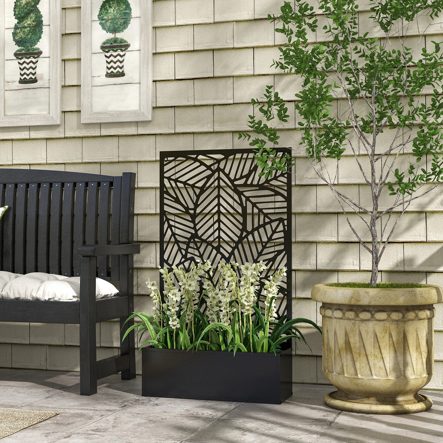 Outsunny Hochbeet Pflanzkasten aus Metall in Schwarz mit Blattmuster, B/T/H: 61 x 23 x 113 cm - Bild 2