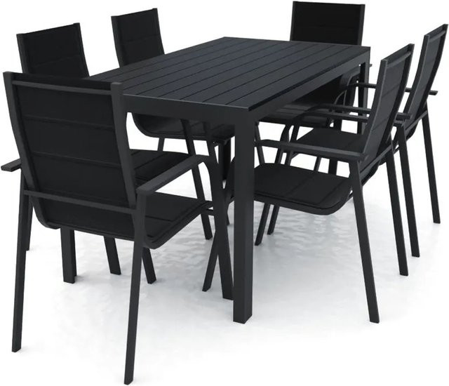 Lex 7-teilige Gartensitzgruppe aus pulverbeschichtetem Aluminium in Anthrazit und Schwarz, modernes Essgruppen-Set für Garten, Balkon oder Terrasse - Bild 1