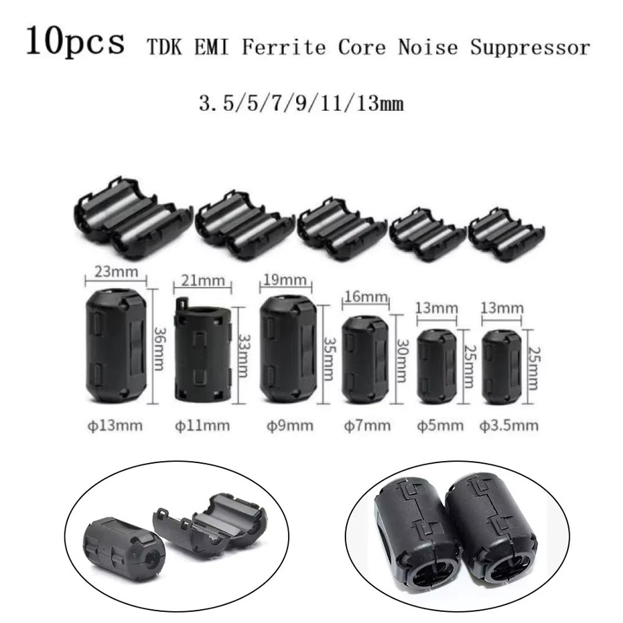 TDK Ferritkern Choke Clip Noise Suppressor Filterring in Schwarz für Audio/Video- und Netzkabel, 10 Stück - Bild 5