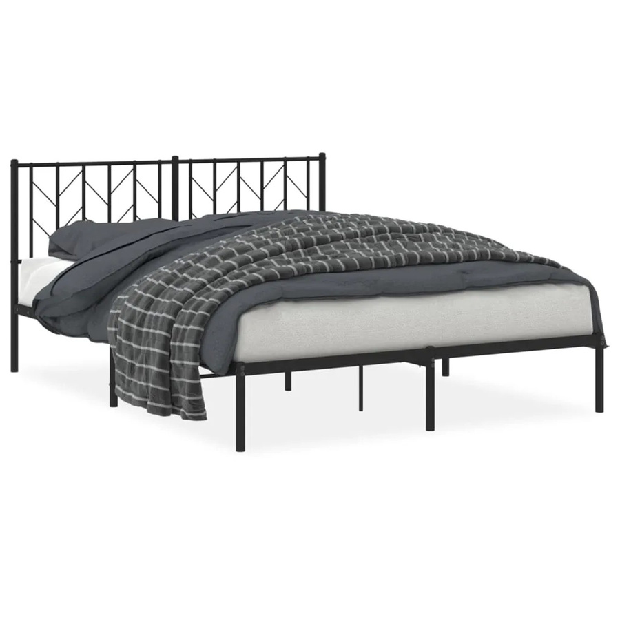 vidaXL Bettgestell aus Metall mit Kopfteil in Schwarz, B/T/H: 150 x 200 x 90 cm - Bild 2