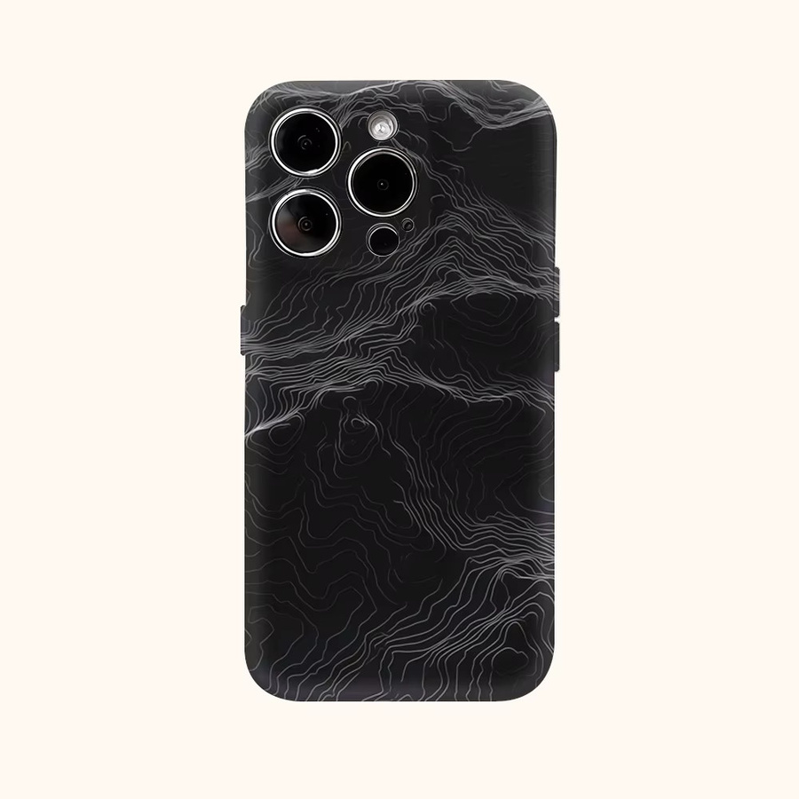 Handyhülle mit weißen Linien auf schwarzen Wellen für Apple iPhone 17 Pro Max, 16, 15, 14, 13, 12, 11, 17AIR, 16E, Plus – Doppelschichtige Rückseite in Schwarz und Weiß - Bild 2