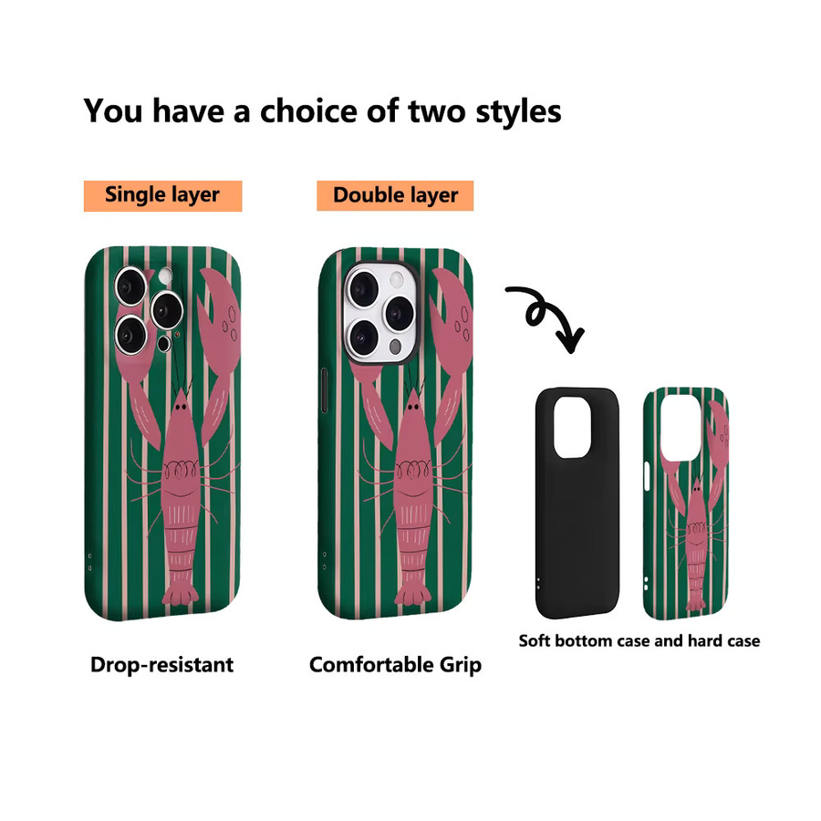 Handyhülle mit rosa grün gestreiftem Hummer-Design für Apple iPhone 11 bis iPhone 17 Pro Max Plus mit doppelschichtiger Rückseite - Bild 3