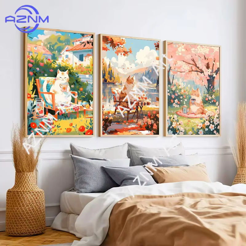 KAYOU Anime-Landschafts-Poster mit Kätzchen und Sakura als Leinwanddruck für deine Kinderzimmer-Dekoration in Mehrfarbig - Bild 2