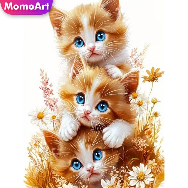 Momoart 5D DIY Diamant Mosaik Katze mit Blumen als Strass Diamant Malerei in Multicolour, B/H: 20 x 30 cm - Bild 1
