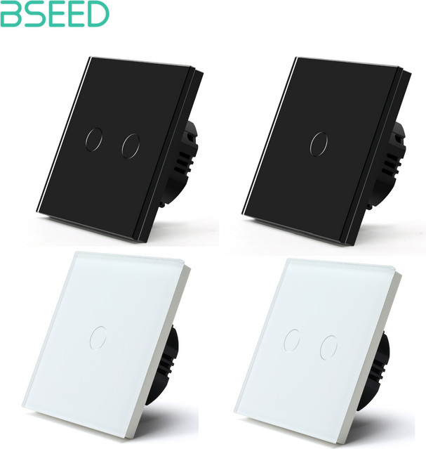 BSEED Touch-Schalter 1/2-fach 1-Weg Wandlichtschalter mit Glas-Sensorbildschirm und blauer LED-Hintergrundbeleuchtung in Weiß - Bild 1