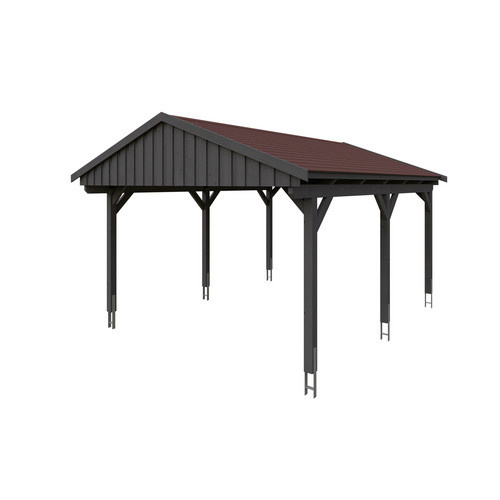 Skan Holz Carport Fichtelberg aus Fichte Leimholz in Grau mit spitzer Dachform und Dachschindeln, B/T: 423 x 566 cm, Höhe: 326 cm - Bild 3