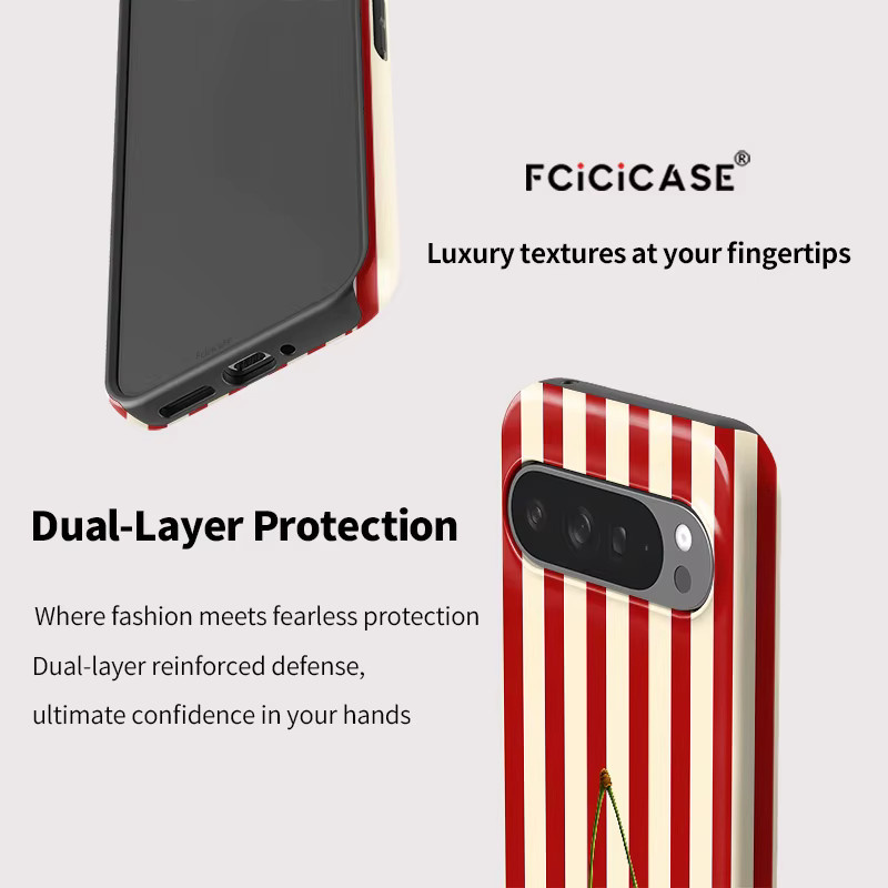 Fcicicase Handyhülle mit Kirschstreifenmuster für Google Pixel 10 Pro XL 10 Pro 10 9 9 Pro 8 8A 7A, stoßfeste matte Acryl-Abdeckung in Rot - Bild 3