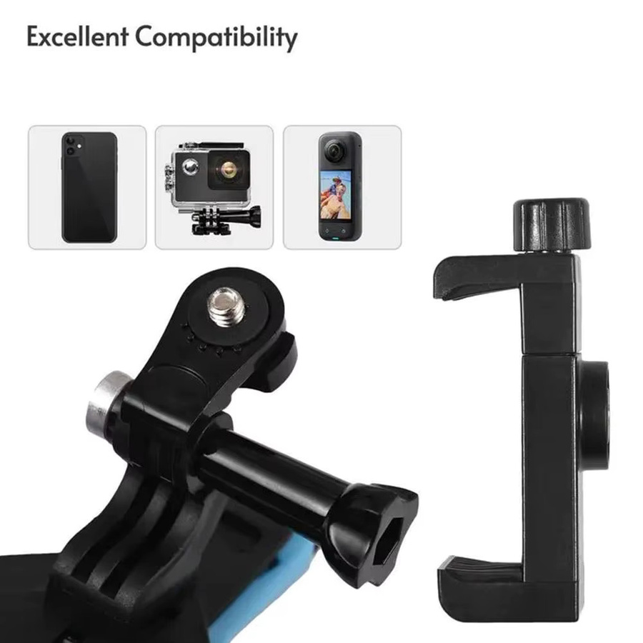 Motorradhelm Kinnriemen Halterung mit Handy Clip für GoPro Hero 11 10 9 Action Kamera in Schwarz - Bild 3