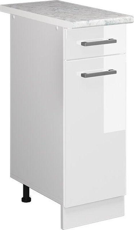 Vicco Küchenunterschrank R-line in Weiß Hochglanz mit Marmor-Optik, Breite: 30 cm, Höhe: 81,6 cm, Tiefe: 60 cm - Bild 1