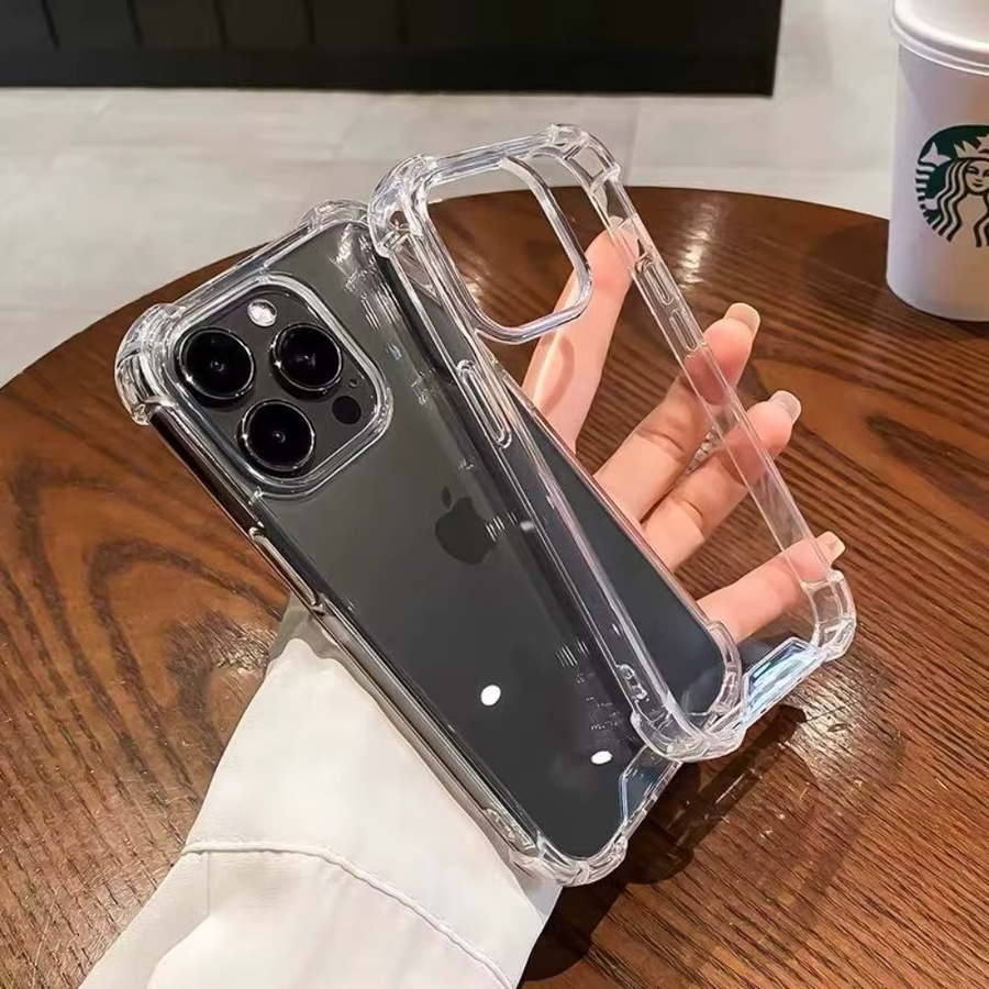 Stoßfeste Handyhülle mit 4-Eck-Airbag-Design und erhöhten Kanten in Transparent für iPhone 12 bis iPhone 17 Pro Max Plus - Bild 2