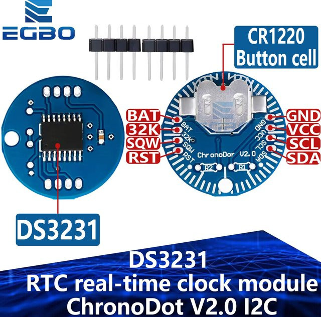 EGBO DS3231 ChronoDot V2.0 Präzisions-RTC-Modul mit Temperaturkompensation und I2C in Blau für Arduino und RPi - Bild 1