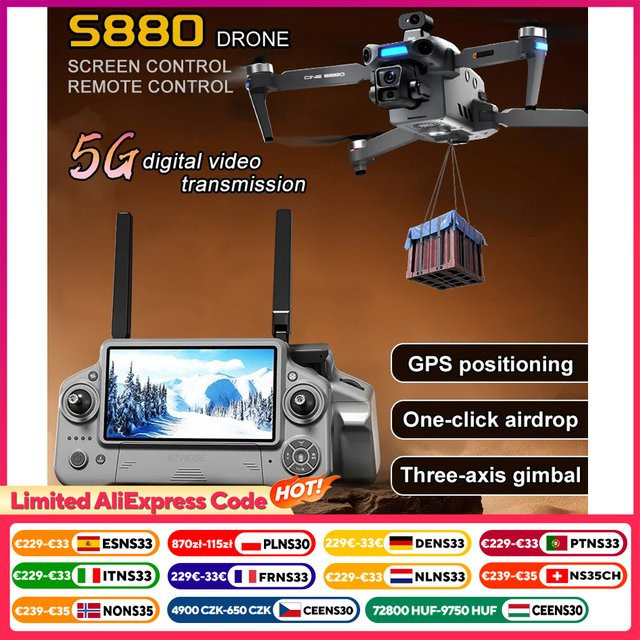 Professionelle Drohne S880 in Grau mit 3-Achsen GPS, HD-Display, Kamera und bürstenlosem Motor mit 12 km Reichweite - Bild 1