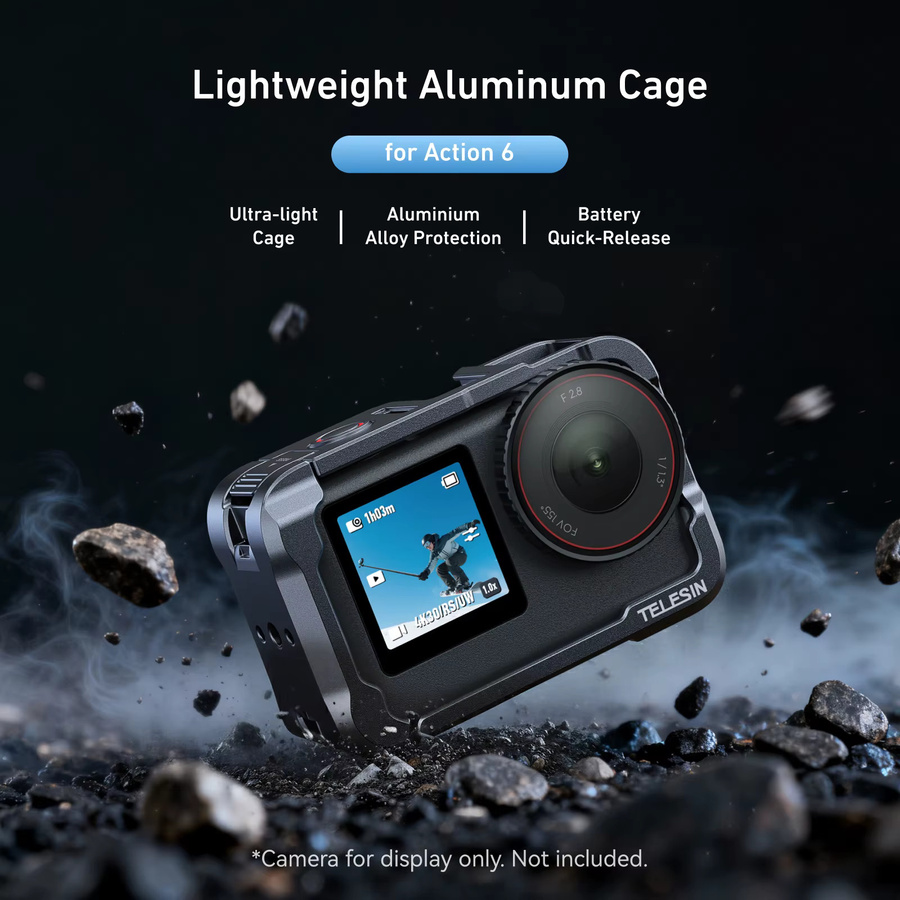 TELESIN Aluminiumlegierungsrahmen Rabbit Cage Schutzgehäuse mit Doppel-Kaltschuhadapter für DJI OSMO Action 6 in Schwarz - Bild 2