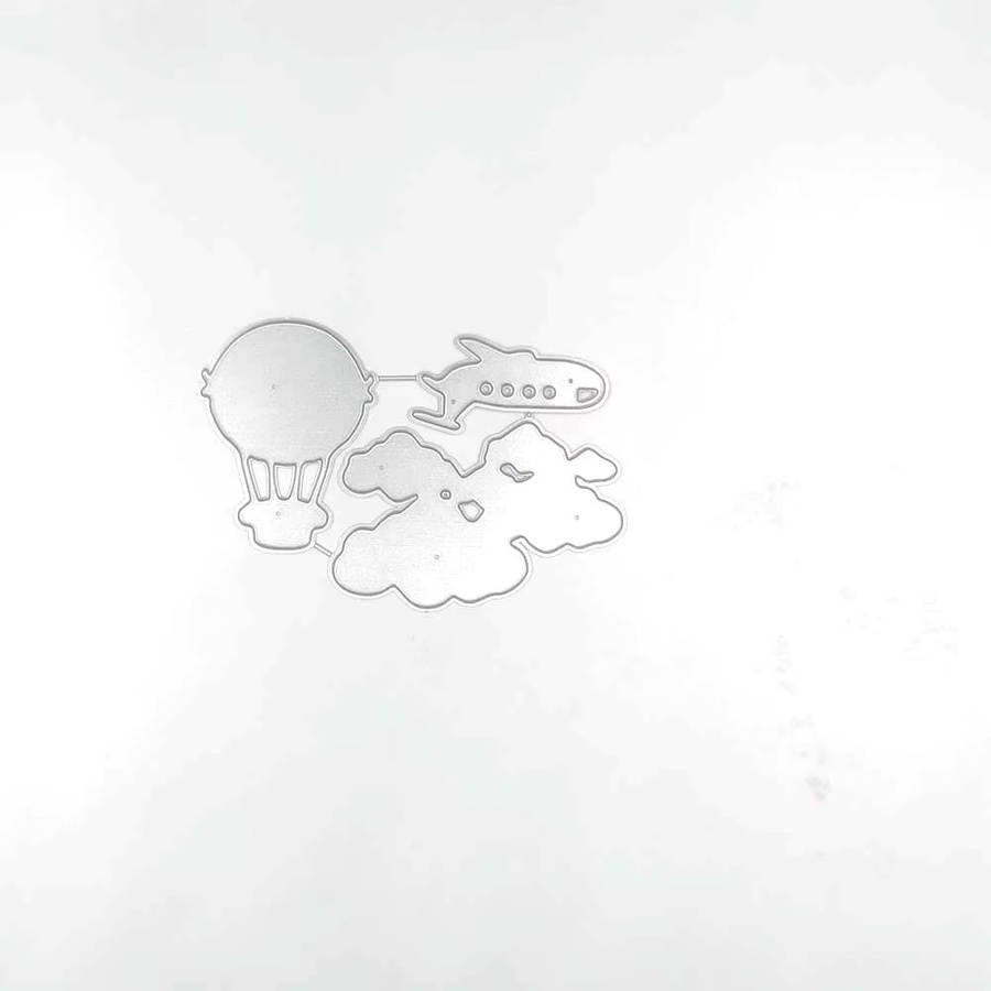 Metall-Schneidwerkzeug für Scrapbooking und Handwerk mit Wolken, Flugzeug und Heißluftballon Motiven in Silber/Grau - Bild 3