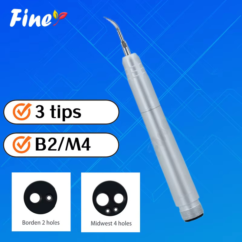 Finer Dental-Ultraschall-Luft-Scaler-Handstück mit 3 Spitzen, 2-Loch und 4-Loch, pneumatisches Handstück für die Zahnreinigung und Skalierung, Farbe: Silber - Bild 3