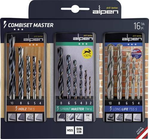 Alpen Combiset Master 16teiliges Universal-Bohrersortiment für Metall, Stein, Beton, Holz und Mauerwerk in Silber - Bild 1