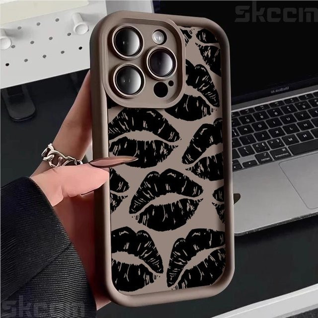 Weiche Silikon Hülle mit schwarzem Lippen-Kuss-Print für Samsung Galaxy S25 S24 S23 S22 S21 S20 Ultra Plus FE A55 A54 A35 A15 - Bild 1