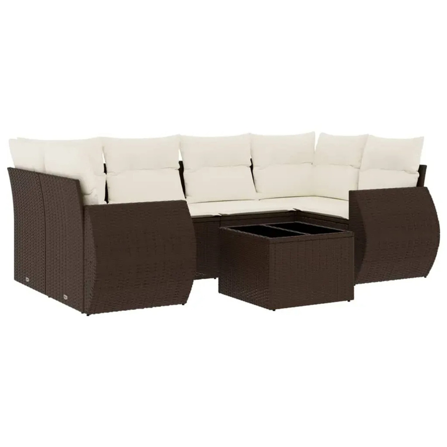 vidaXL 7-tlg. Garten-Sitzgruppe in L-Form aus Polyrattan mit Kissen in Braun - Bild 2