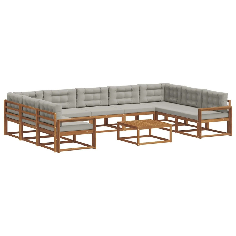 vidaXL Outdoor-Sofagarnitur 10-teilig aus Akazienholz in Natur mit hellgrauen Kissen im L-Shape Design - Bild 2