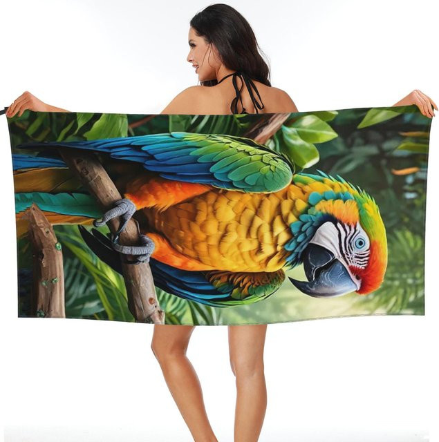 Strandtuch mit Ara-Papageien-Motiv von JMG Household Supplies aus weicher Mikrofaser, schnelltrocknend und saugfähig, Mehrfarbig, Breite: 80 cm, Länge: 160 cm - Bild 1