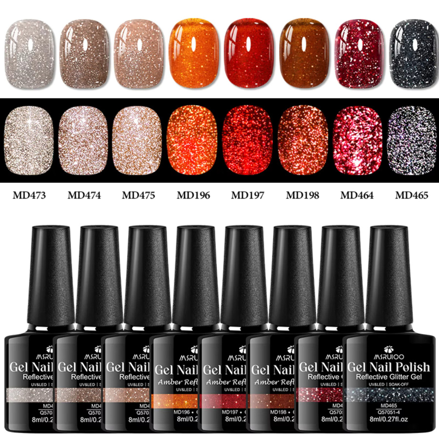 MSRUIOO Glitter Gel Nagellack Set, 8 Stück, Reflektierend, Glänzend - Bild 2