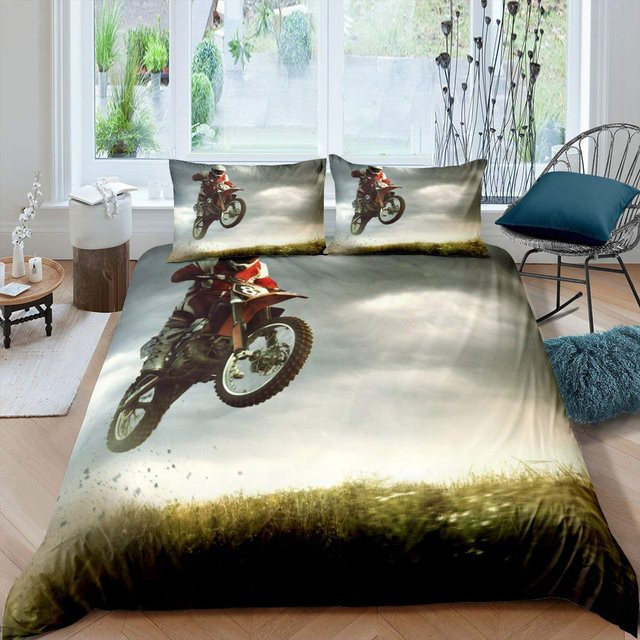 Motorrad Bettwäsche Set Your Warm Home mit Motocross Grafik, 2-teilig, Multicolor, Polyester, B/H: 135 x 200 cm, B/H: 50 x 70 cm - Bild 1