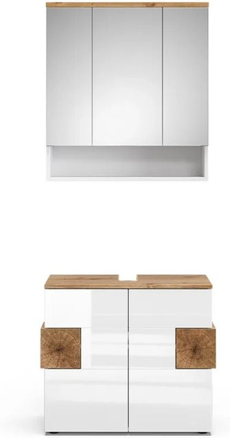 Vicco Badmöbel-Set Eden in Weiß und Eiche modern bestehend aus Spiegelschrank und Waschbeckenunterschrank - Bild 2
