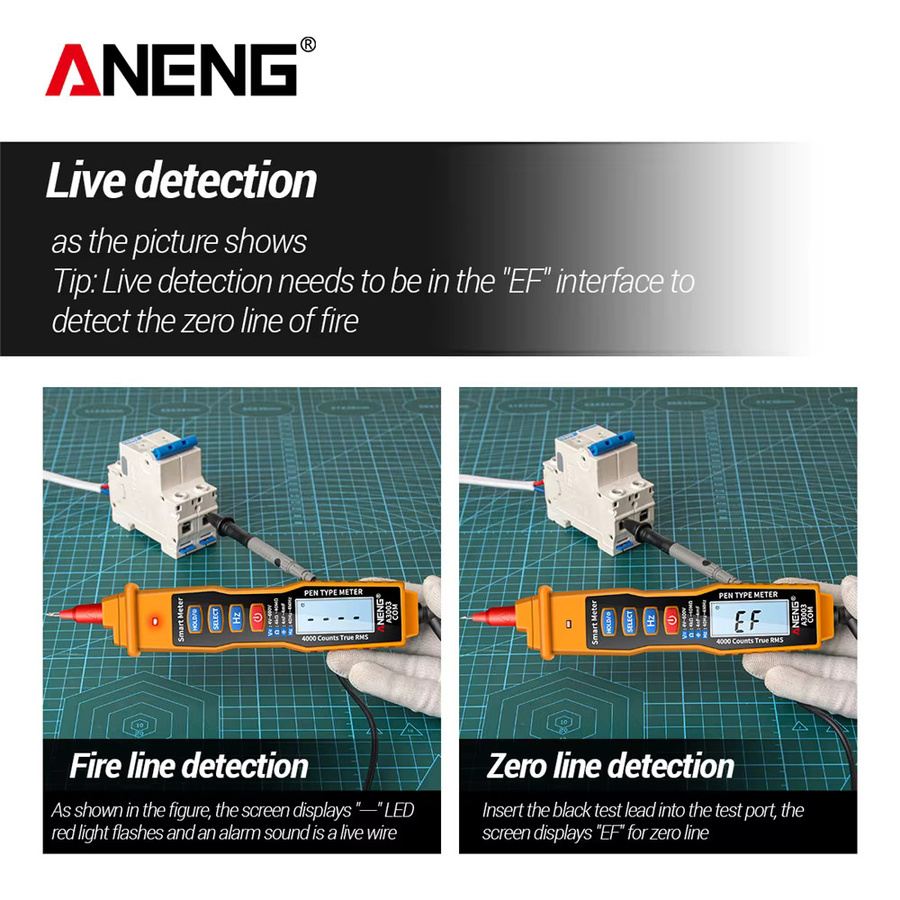 ANENG A3003 Pro Stift-Multimeter und B05 Spannungsprüfer Set, tragbares Elektriker-Werkzeug für 90-250V mit 4000 Messungen und Neon-Voltstift für die Kfz-Elektrik - Bild 3