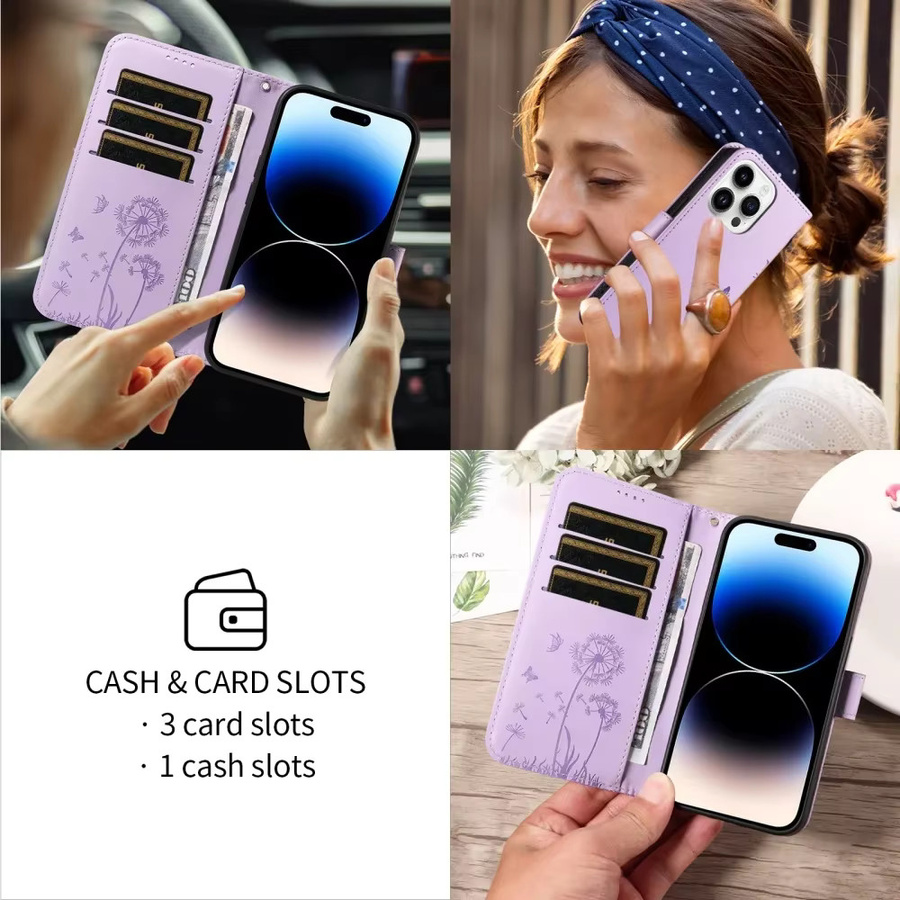Leder Handyhülle mit Löwenzahn-Design als Wallet Flip Cover für Samsung Galaxy Modelle in Purple - Bild 5