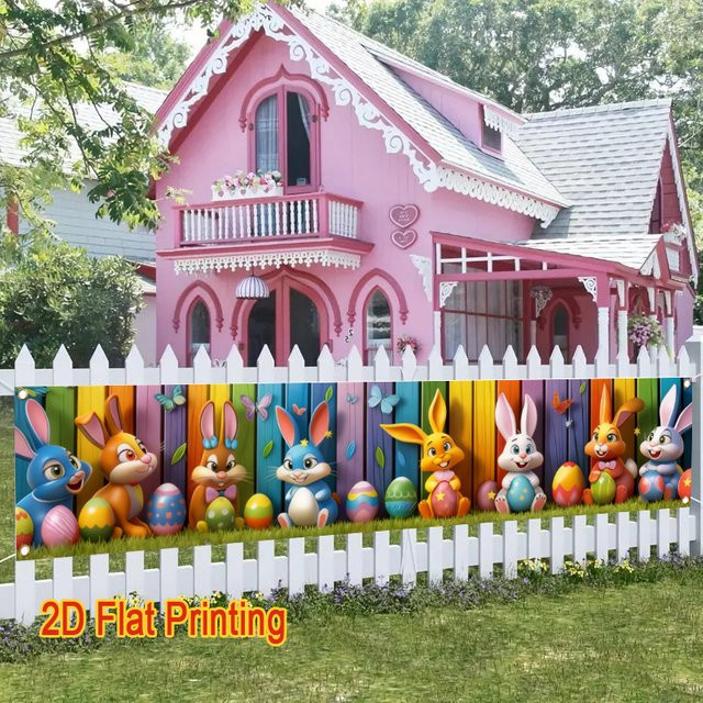 VIKAMA Osterhase-Banner mit Kaninchenmotiv als festliche Garten-Dekoration, mehrfarbig, B: 180 cm, H: 40 cm - Bild 1