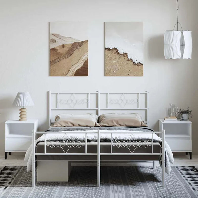 Vidaxl Metall-Bettgestell mit Kopfteil und Fußteil in Weiß, B/T/H: 150 x 200 cm - Bild 2