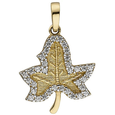 Colfem Anhänger Blatt, 333 Gelbgold, bicolor, mattiert, 35 Zirkonia, Unisex - Bild 1