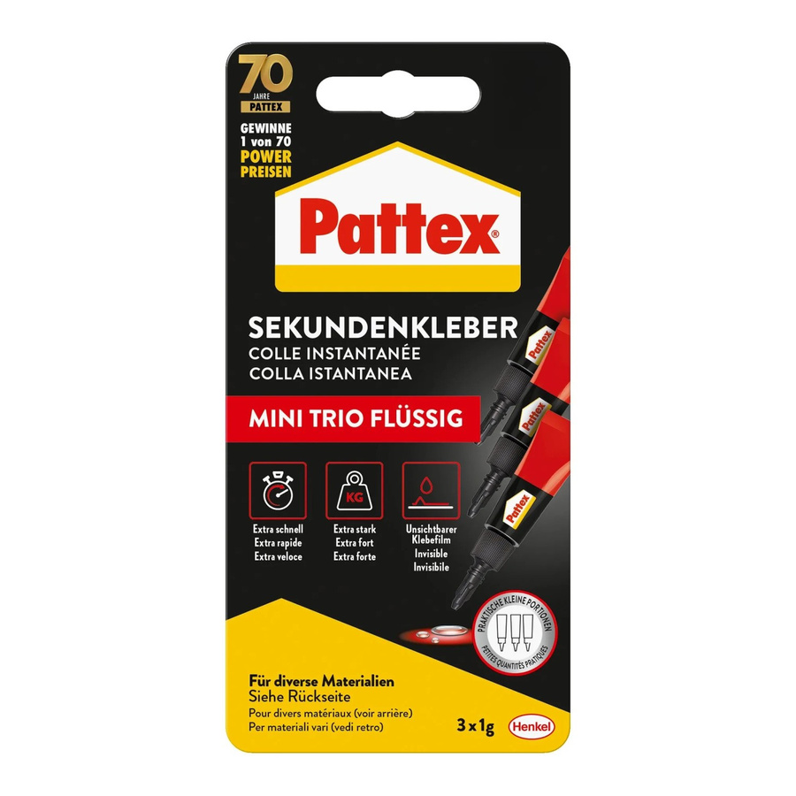Pattex Mini Trio Flüssig Sekundenkleber farblos 3 x 1 g - Bild 3