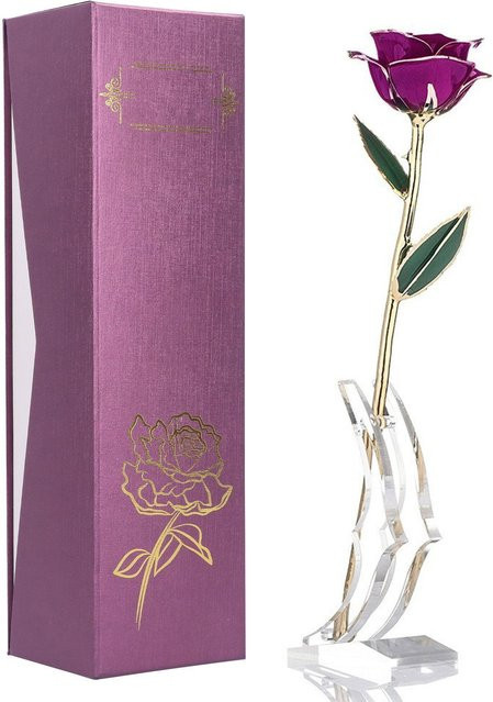 Tooarts Konservierte Rose in Lila und Gold mit Ständer - Bild 1