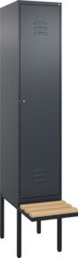 C+P Spind Classic PLUS Garderobenschrank mit Sitzbank, 1 Abteil, Anthrazit/Schwarz, B/T/H: 212 x 40 x 81,5 cm - Bild 1