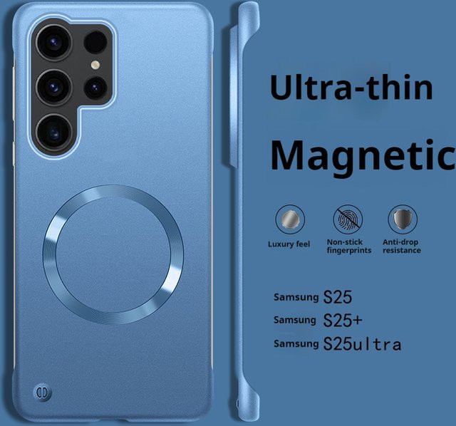 Ultradünne magnetische Handyhülle für Samsung Galaxy S25 Ultra S25 S24 S23 S22 Plus, rahmenlose harte Schutzhülle mit Kühlfunktion, Farbe: Blau - Bild 1