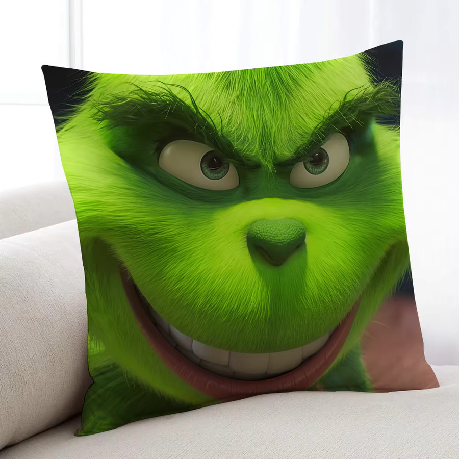 Weicher Kissenbezug mit Grinch Motiv für Sofa und Bettwäsche, quadratisch, Breite: 30 cm, Höhe: 30 cm - Bild 6