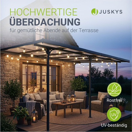 Juskys Terrassendach Borneo Aluminium in Dunkelgrau mit Doppelstegplatten, B: 550 cm, T: 300 cm