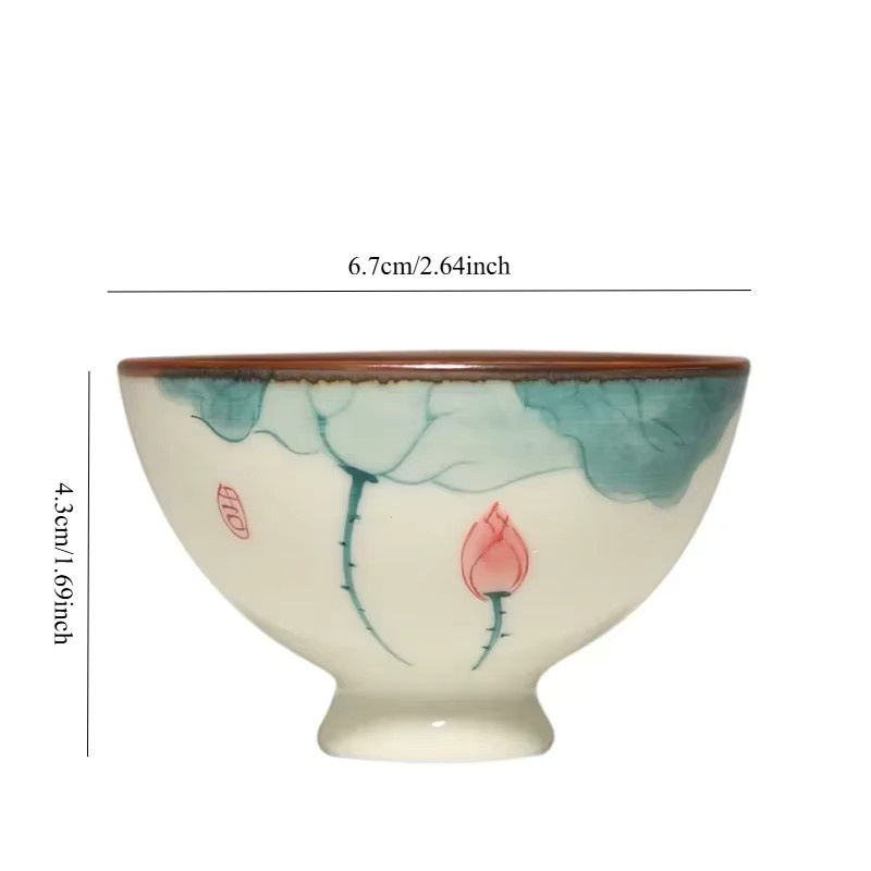 Handbemalte chinesische Keramik Teetasse mit Lotus-Design in Mehrfarbig - Bild 4