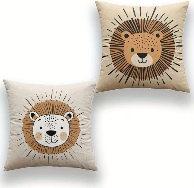 VIKAMA Kissenhülle mit Wildtier-Motiv für das Kinderzimmer, Beige, B/T: 50 x 50 cm - Bild 1