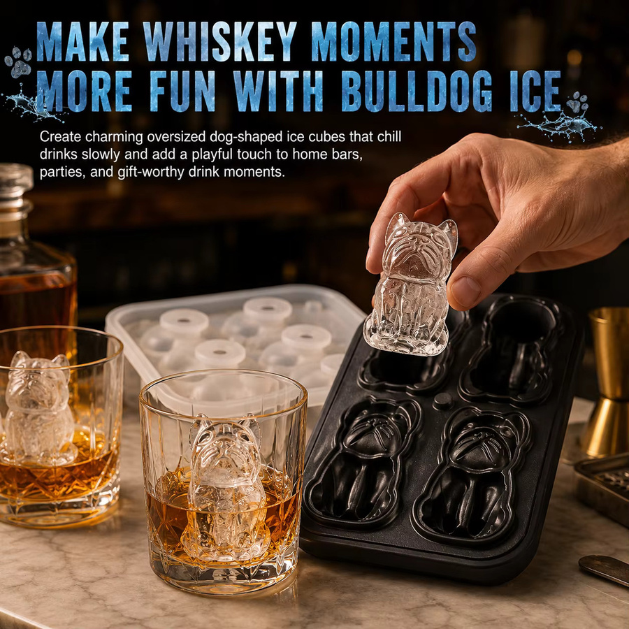 PGY Eiswürfelform in Form von französischen Bulldoggen aus Silikon mit Trichter, 4-Loch-Eiswürfelform für Whiskey und Cocktails, Blau - Bild 3