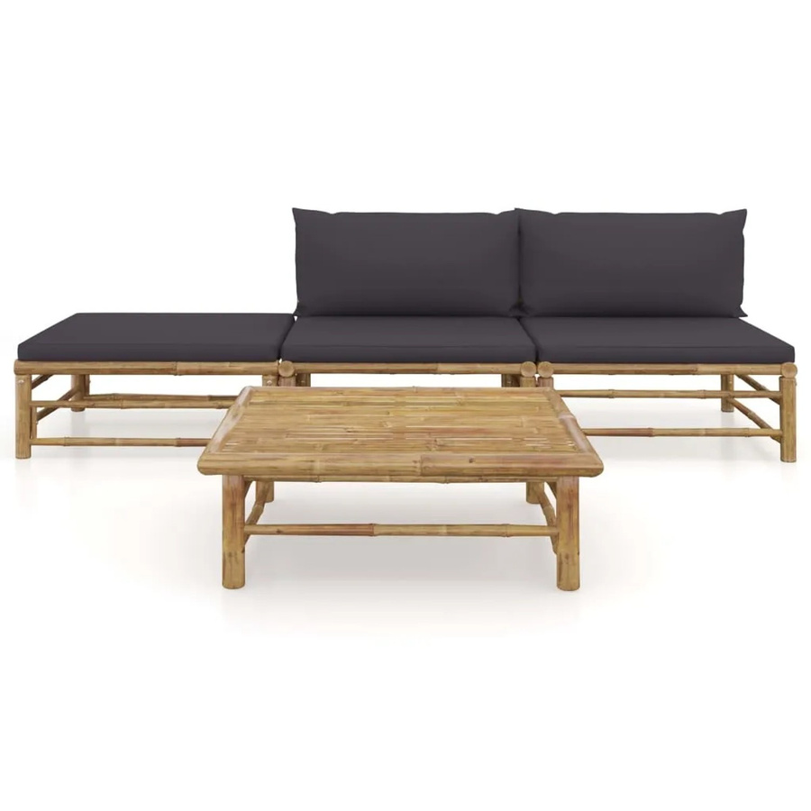 vidaXL 4-tlg Garten-Lounge-Set aus Bambus mit grauen Polstern in L-Form - Bild 2