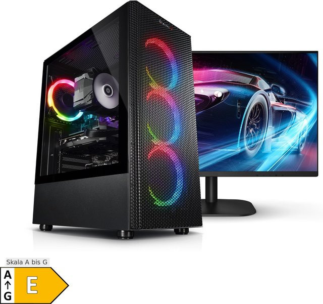Kiebel Gaming PC Set mit 27 Zoll TFT Raptor Monitor, Intel Core i7-12700KF, 32GB DDR4, NVIDIA RTX 5060 8GB, 1TB SSD, WLAN, Windows 11, Schwarz - Bild 1