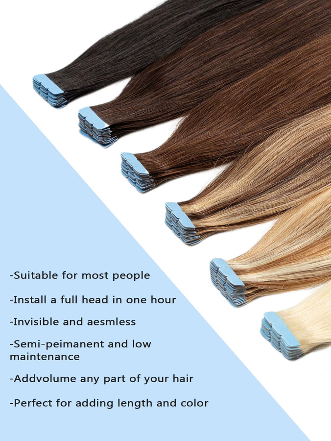 Boymia Mini-Tape-In-Haarverlängerungen, 10 Stück, 100 % Remy-Echthaar, Unisex - Bild 2