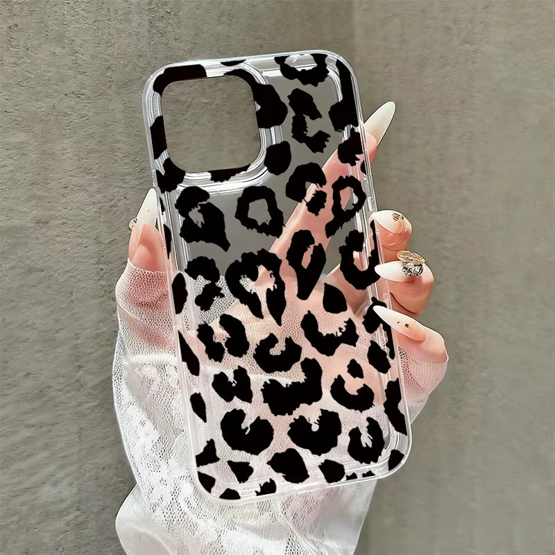 Transparente Handyhülle mit schwarzem Leopardenmuster für iPhone 11 bis iPhone 17 Pro Max, Softcover mit Luftkissen-Schutz - Bild 5
