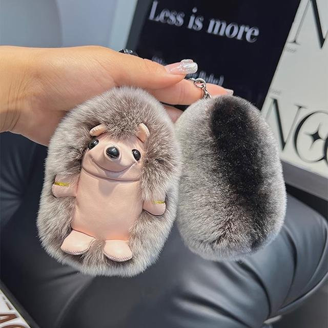 Schlüsselanhänger Igel, Rex-Kaninchenfell, Plüschtier, 12 cm, grau, Unisex - Bild 1